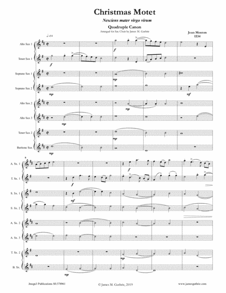 Mouton: Christmas Motet for Sax Choir (arr. James M. Guthrie)