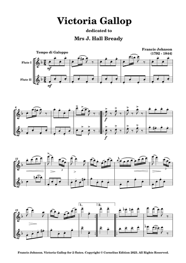 Francis Johnson. "Victoria Gallop" Two flutes. Flute Duet. Score. Woodwind (arr. Glenn Martin)