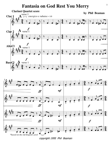 Fantasia on God Rest You Merry - Clarinet Quartet 1 (arr. Phil Beaman)