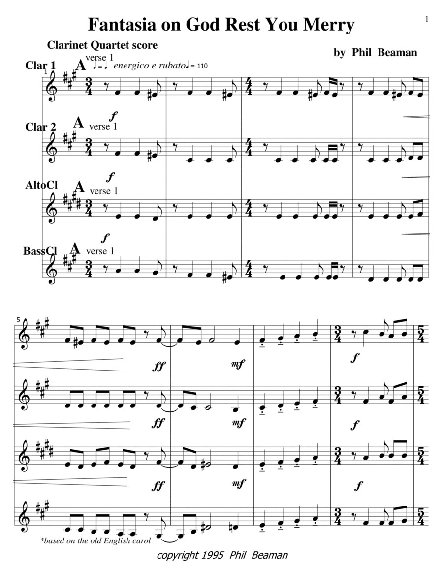Fantasia on God Rest You Merry - Clarinet Quartet 1 (arr. Phil Beaman)