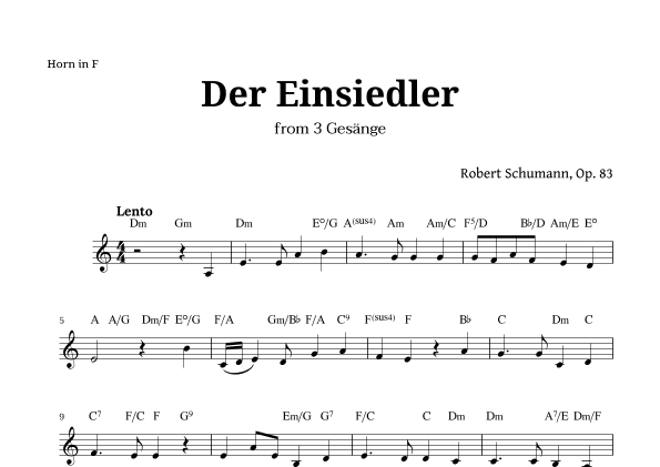 Der Einsiedler by Schumann for French Horn and Chords (arr. Langanho)