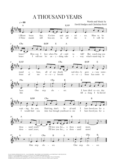 A Thousand Years (arr. Cadenza Editions)