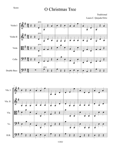 O Christmas Tree. Open strings and first finger. Score and parts. (arr. Laura C. Quijada Ortíz)