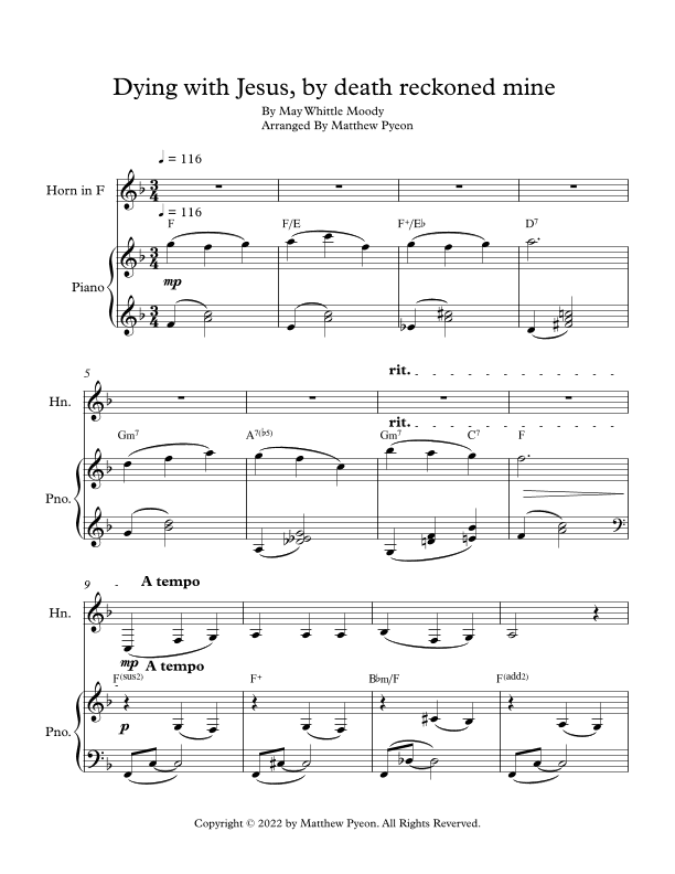Dying with Jesus, by death reckoned mine (arr. Matthew pyeon)