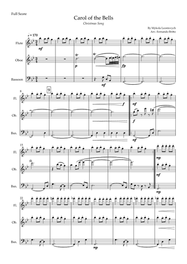 Carol of the Bells in Jazz Version (Christmas Song) for Woodwind Trio (arr. Fabio Britto)