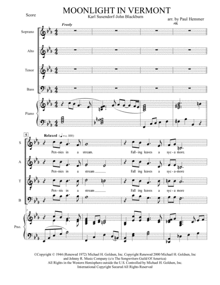 Moonlight In Vermont (arr. Paul Hemmer)