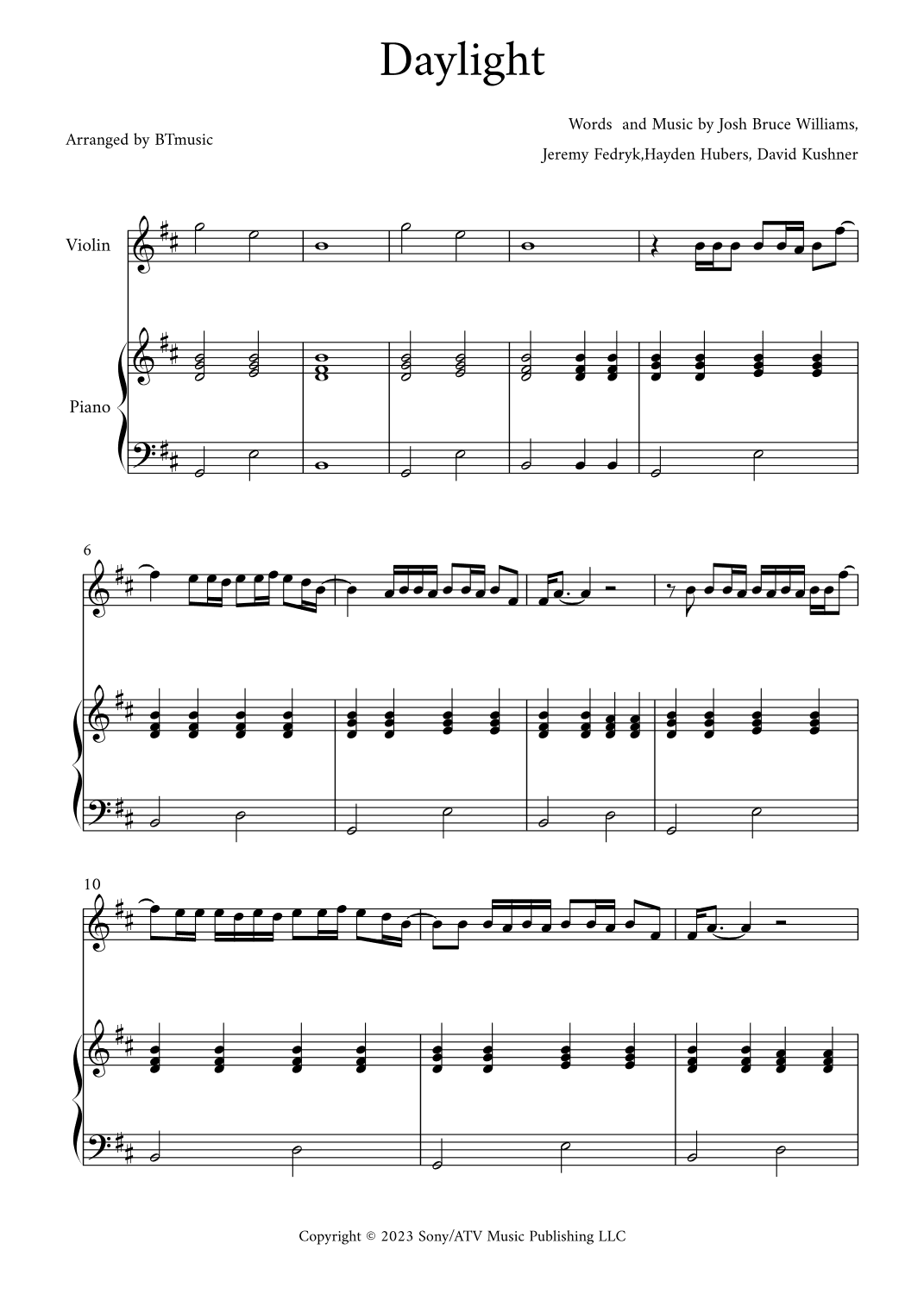 Daylight (arr. BTmusic)