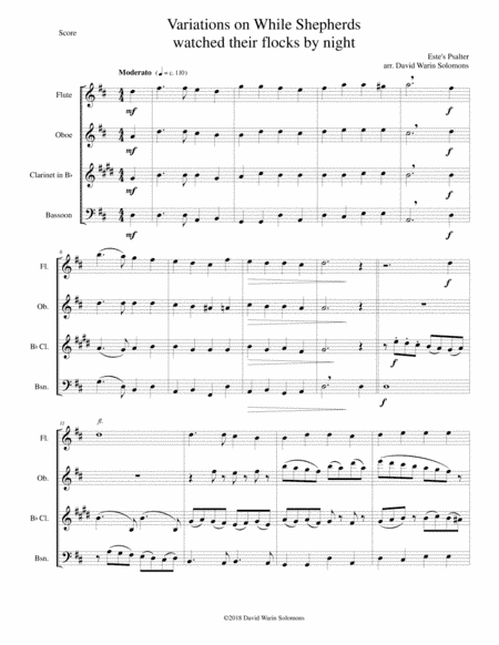 Variations on While shepherds watched their flocks by night for wind quartet (arr. David Warin Solomons)