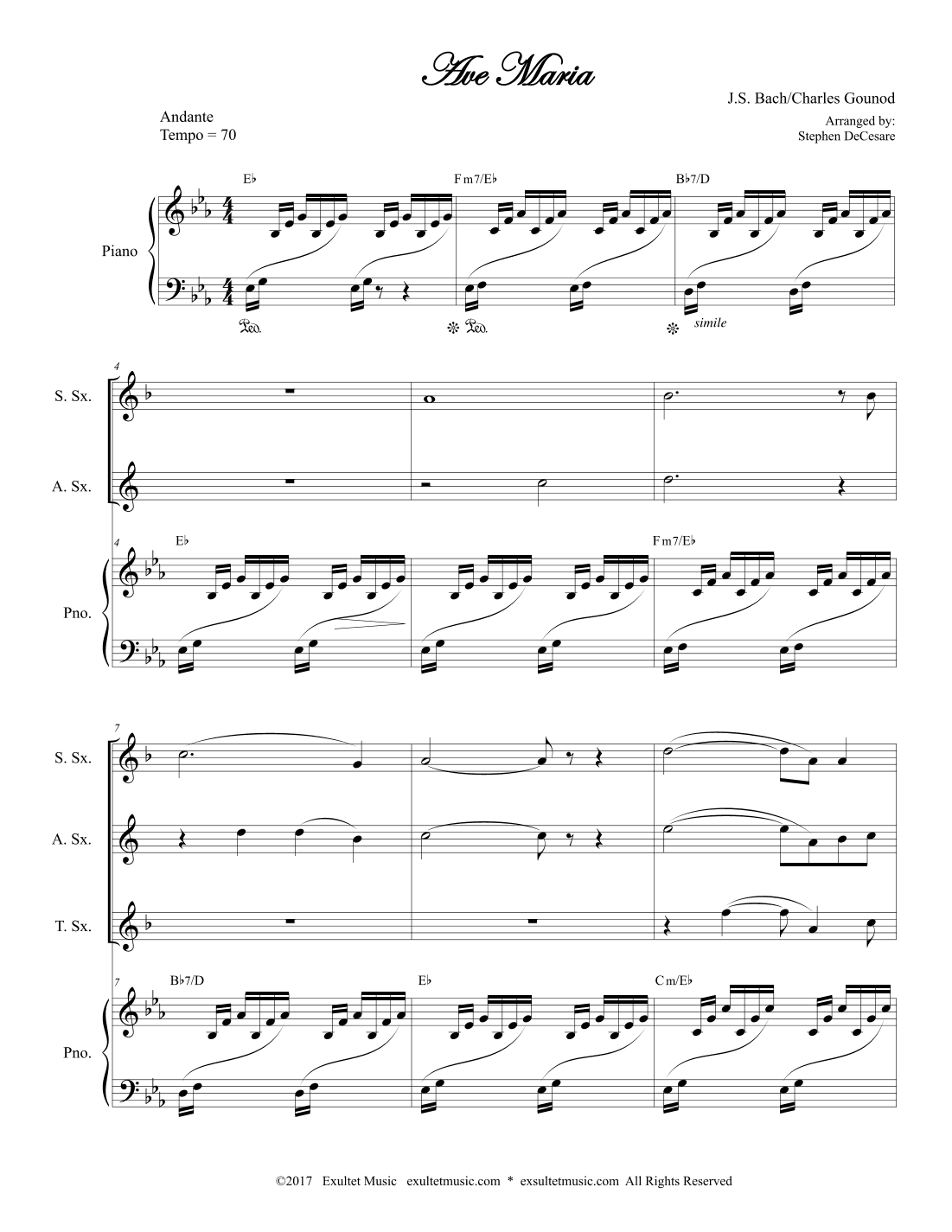 Ave Maria (Saxophone Quartet - Piano Accompaniment) (arr. Stephen DeCesare)