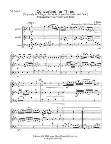 Fiala, J. - Concertino for Three, For Two Violins and Cello (arr. Linda M. Scott)