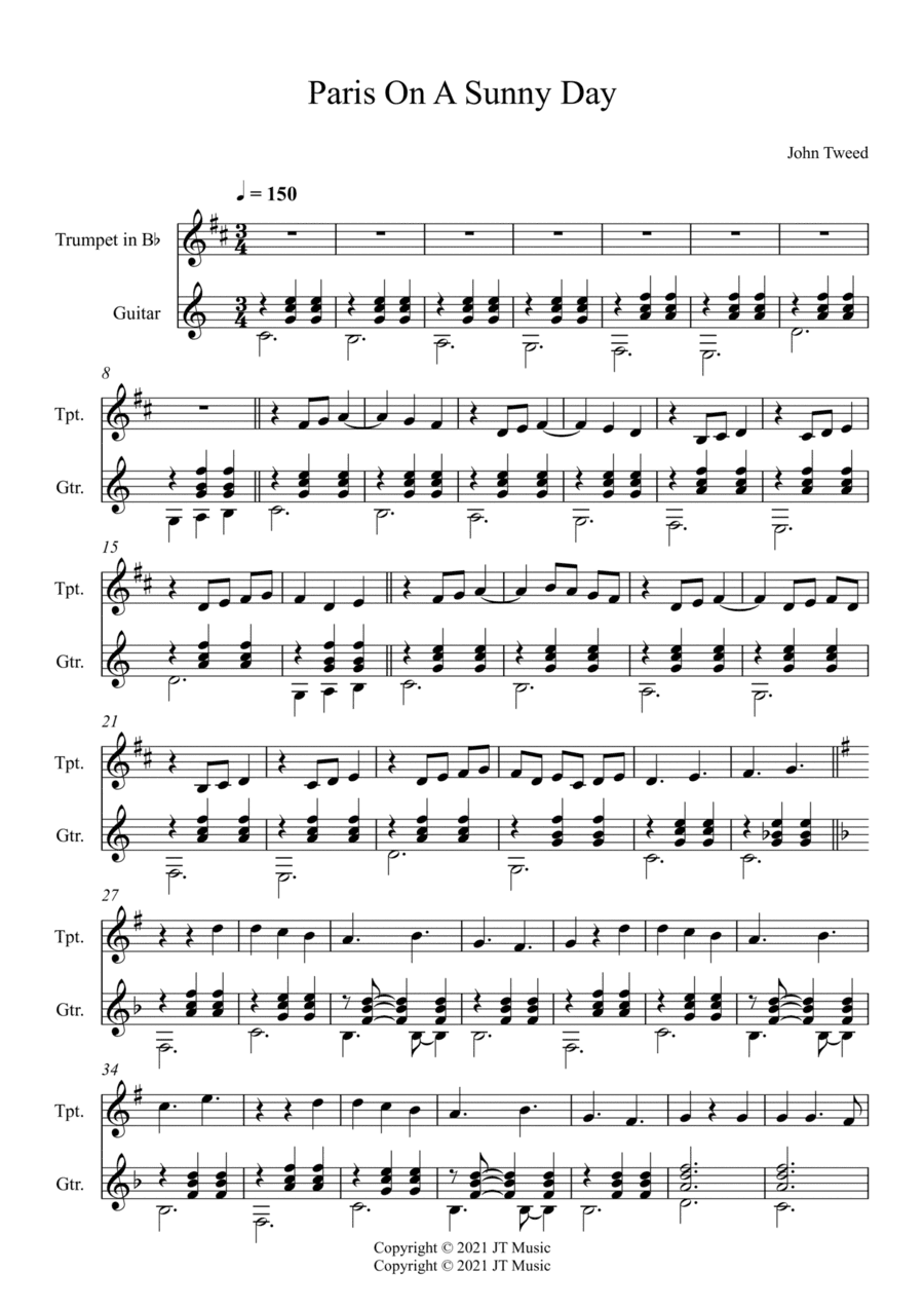 Paris On A Summer Day for Trumpet and Guitar