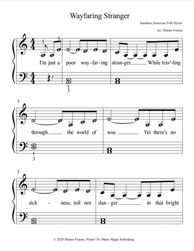 Wayfaring Stranger (big alpha note notation) (arr. Dennis Frayne)