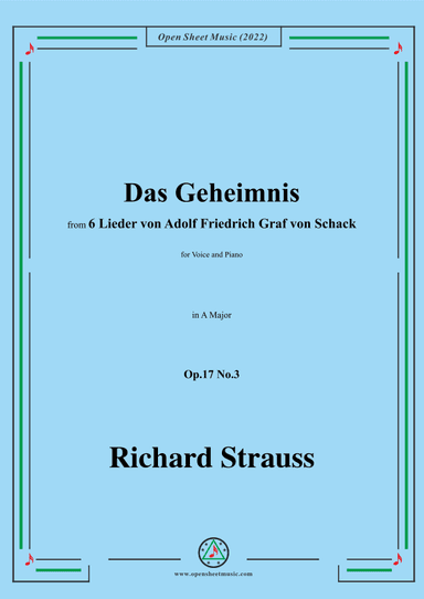 Richard Strauss-Das Geheimnis,in A Major,Op.17 No.3 (arr. OSM Press)