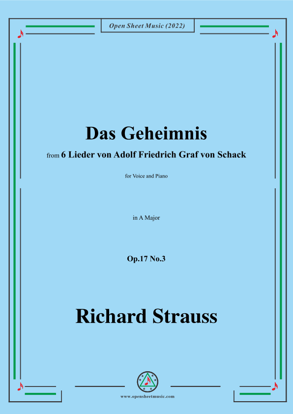 Richard Strauss-Das Geheimnis,in A Major,Op.17 No.3 (arr. OSM Press)