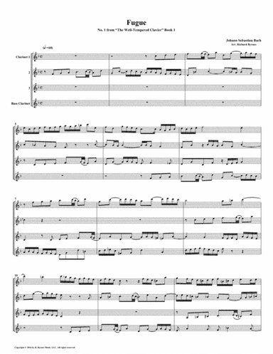 Fugue 01 from Well-Tempered Clavier, Book 1 (Clarinet Quartet) (arr. Richard Byrnes)
