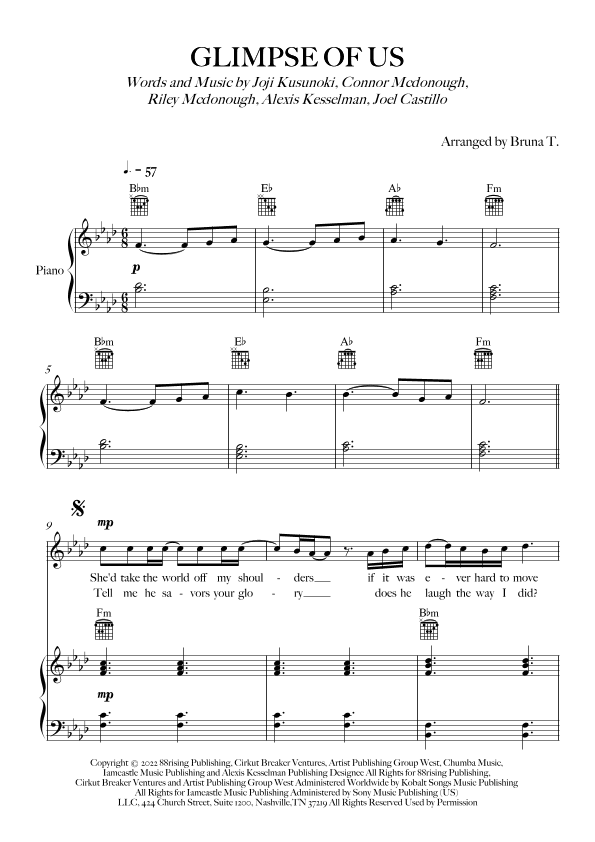 Glimpse Of Us (arr. Bruna T.)