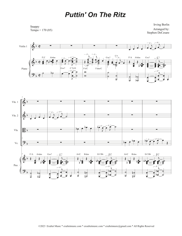 Puttin' On The Ritz (String Quartet and Piano) (arr. Stephen DeCesare)