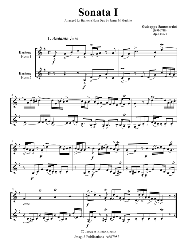 Sammartini: Sonata Op. 1 No. 1 for Baritone Horn Duo (arr. James M. Guthrie)