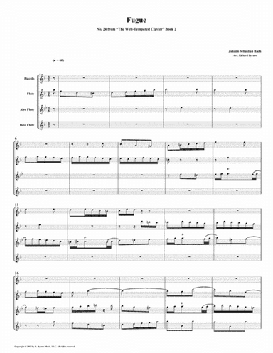 Fugue 24 from Well-Tempered Clavier, Book 2 (Flute Quartet) (arr. Richard Byrnes)