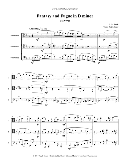 Fantasy and Fugue in D minor, BWV 905 for Trombone Trio (arr. Sauer, Ralph)