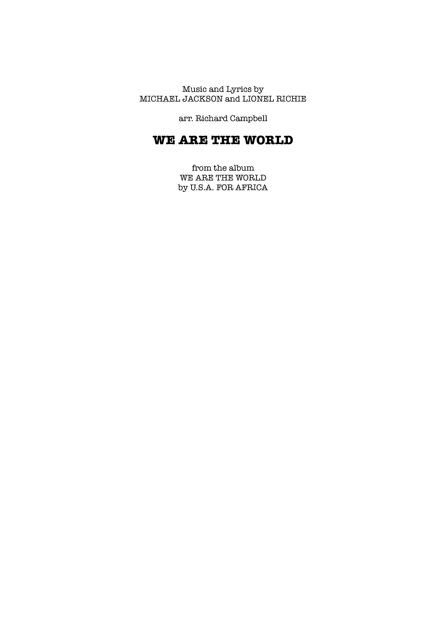 We Are The World (arr. Richard Campbell)