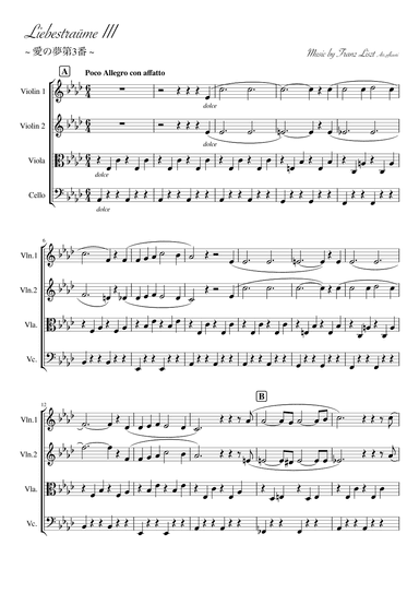 "Liebestraum No.3" Strings quartetto (arr. pfkaori)