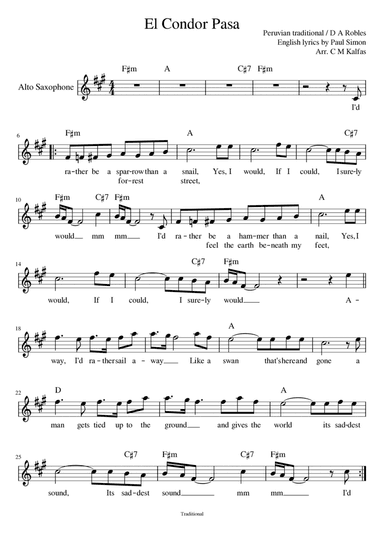 El Condor Pasa - for Eb saxophone (with YouTube backing track) (arr. Christy Kalfas)