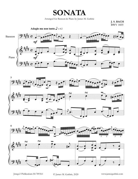 BACH: Sonata BWV 1035 for Bassoon & Piano (arr. James Guthrie, ASCAP)