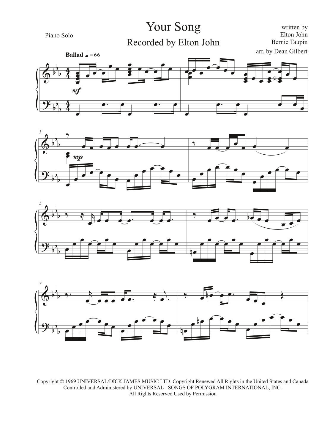 Your Song (arr. Dean Gilbert)