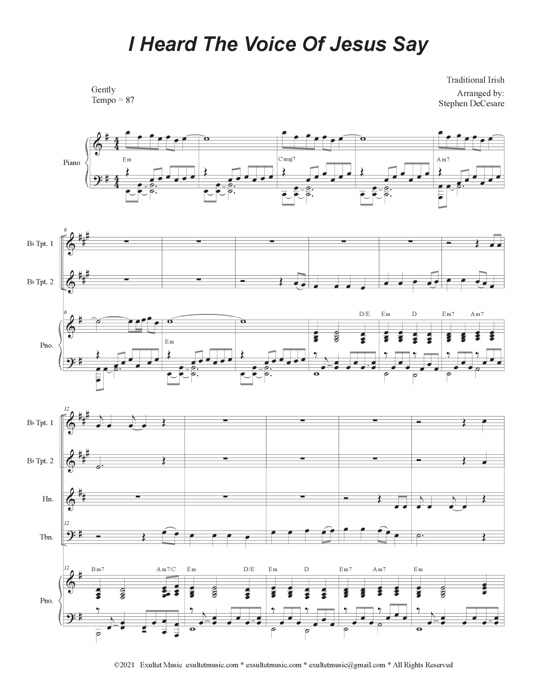 I Heard The Voice Of Jesus Say (Brass Quartet and Piano) (arr. Stephen DeCesare)