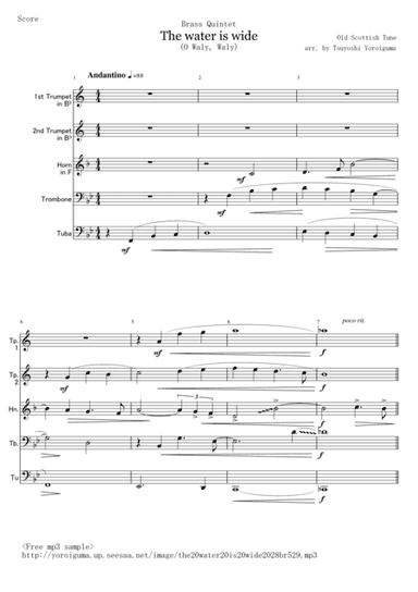 The water is wide (O Waly, Waly) for Brass Quintet (arr. Tsuyoshi Yoroiguma)