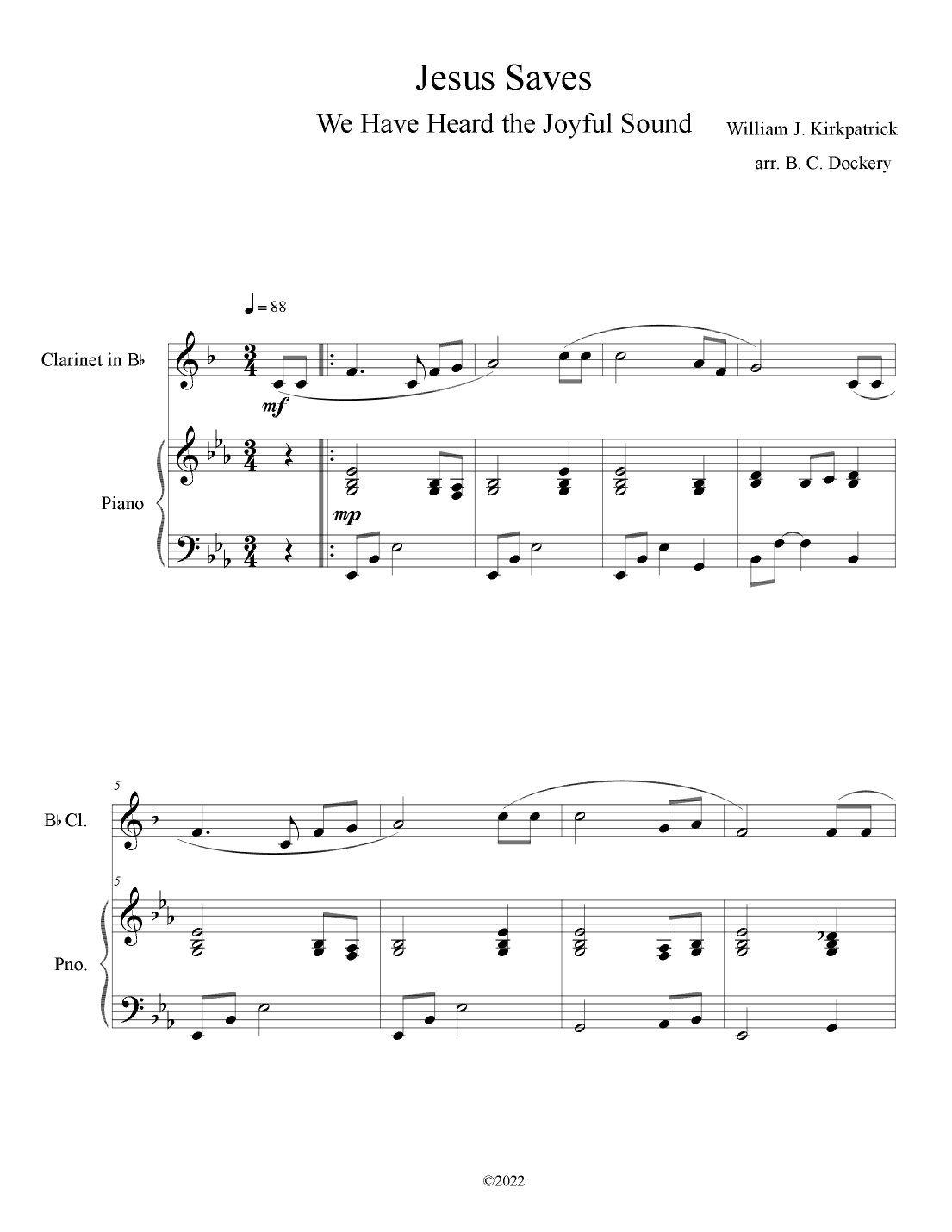 Jesus Saves (Clarinet Solo with Piano Accompaniment) (arr. B. C. Dockery)