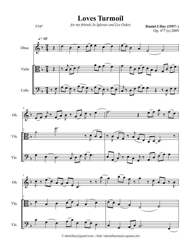 Loves Turmoil (Opus 477) Oboe, Viola, Cello trio - Score Only