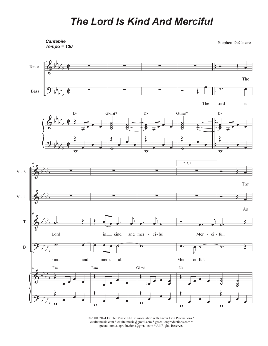 The Lord Is Kind And Merciful (Duet for Tenor and Bass solo)