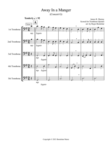 Away in a Manger (G) (Trombone Quintet) (arr. Regis Bookshar)