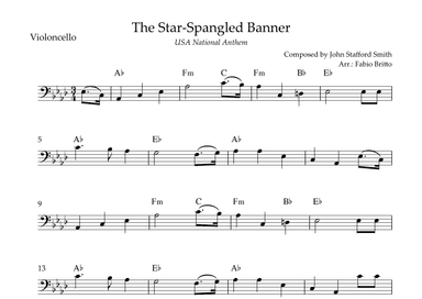 The Star Spangled Banner (USA National Anthem) for Cello Solo with Chords (Ab Major) (arr. Fabio Britto)