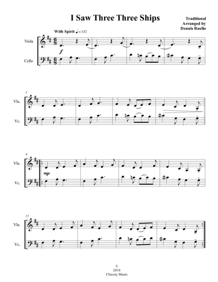 I Saw Three Ships - Viola and Cello Duet - Intermediate (arr. Dennis Ruello)
