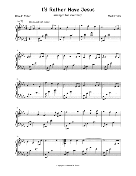 I'd Rather Have Jesus - Harp in Eb (arr. Mark Foster)