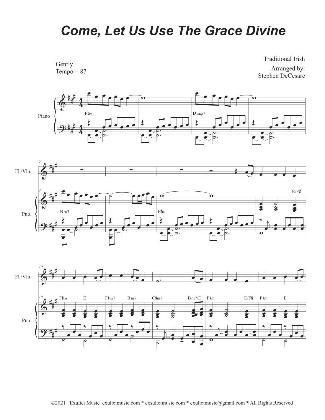 Come, Let Us Use The Grace Divine (Flute or Violin solo and Piano) (arr. Stephen DeCesare)