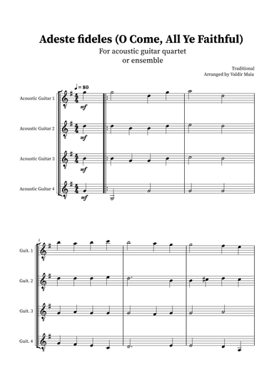O Come, All Ye Faithful (Adeste Fideles) - Acoustic Guitar Quartet (arr. Valdir Maia)