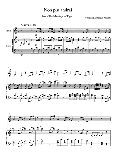 Wolfgang Amadeus Mozart - Non più andrai - The Marriage of Figaro (Violin Solo) (arr. André Laitano)
