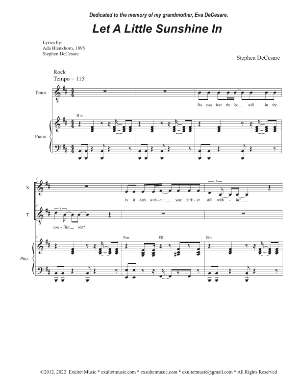 Let A Little Sunshine In (Duet for Soprano and Tenor solo)