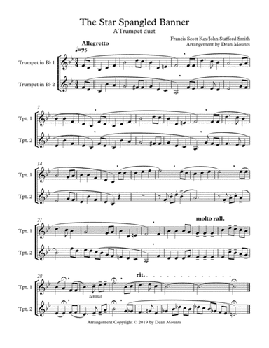 The Star Spangled Banner   (A trumpet Duet) (arr. Dean Mounts)