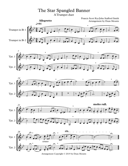The Star Spangled Banner   (A trumpet Duet) (arr. Dean Mounts)