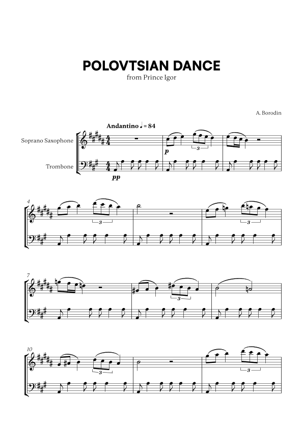 Polovtsian Dance (from Prince Igor) (for Soprano Saxophone and Trombone) (arr. Cadenza Editions)