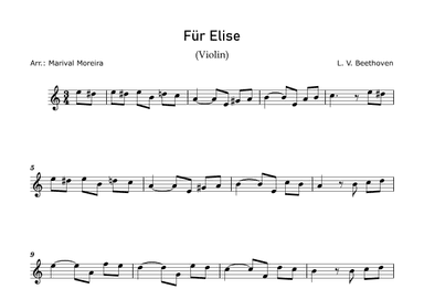 Fur Elise - Beethoven - Violin Solo (arr. Marival Moreira)