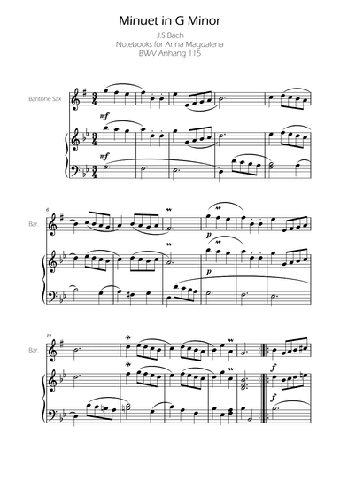 Minuet in G minor BWV Anh. 115 - Bach - Baritone Sax (arr. Ygor Nunes)