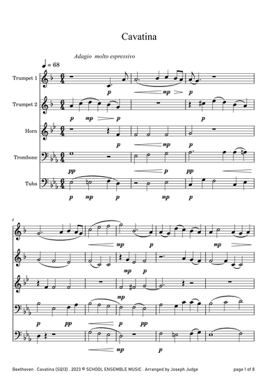 Cavatina by Beethoven for Brass Quintet in Schools (arr. Joseph Judge)