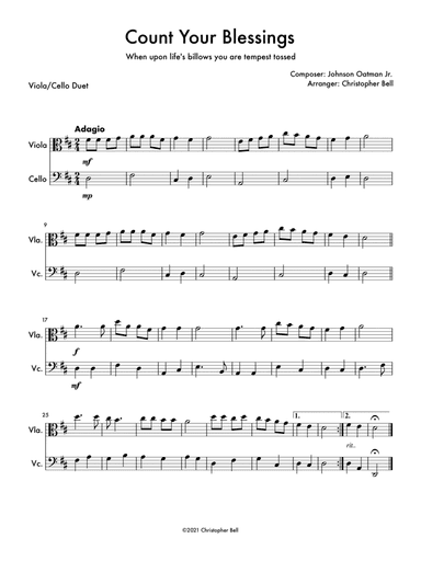 Count Your Blessings - Easy Viola/Cello Duet (arr. Christopher Bell)
