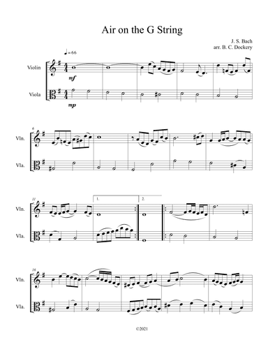 Air on the G String (Violin and Viola Duet) (arr. B. C. Dockery)